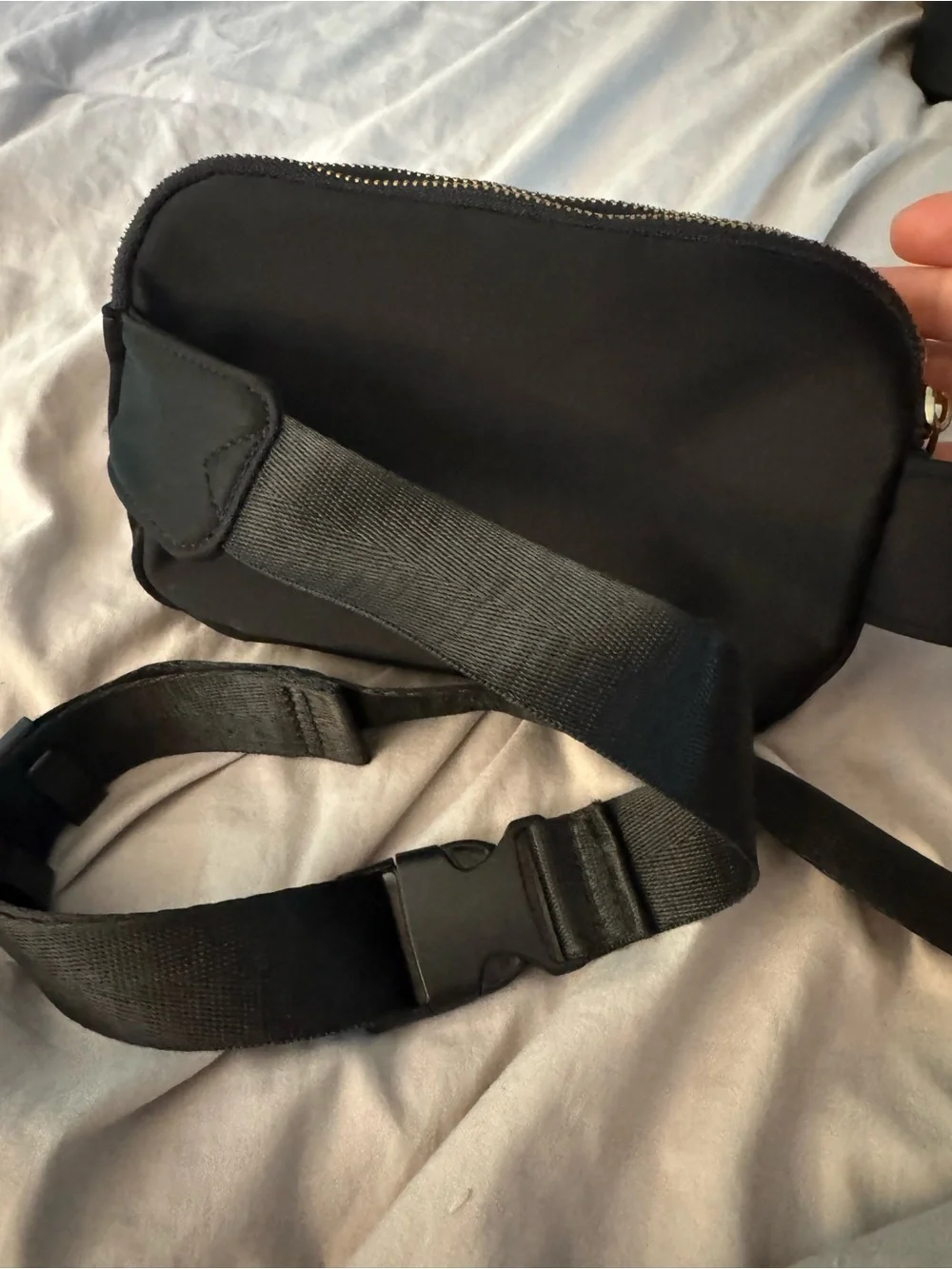 Black Crossbody Bag with Gold Zipper Pull by Zorfin